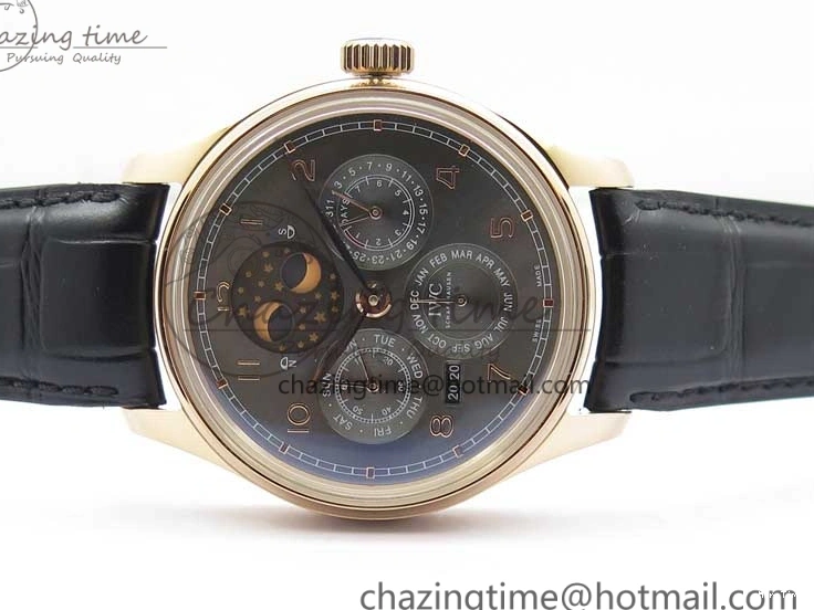 MIROTIME 0427 Elegant Portugieser Perpetual Calendar IW503302 RG V9F 1:1 Best Edition Gray Dial on Black Leather Strap A 7096